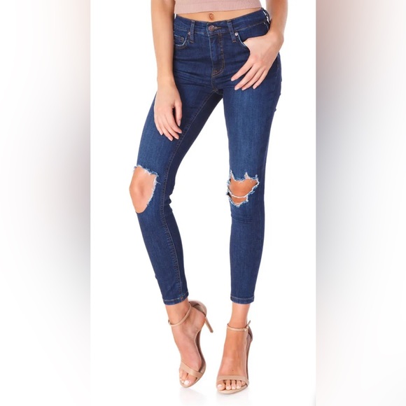 Free People Denim - Free People distressed busted knee high waist skinny jeans